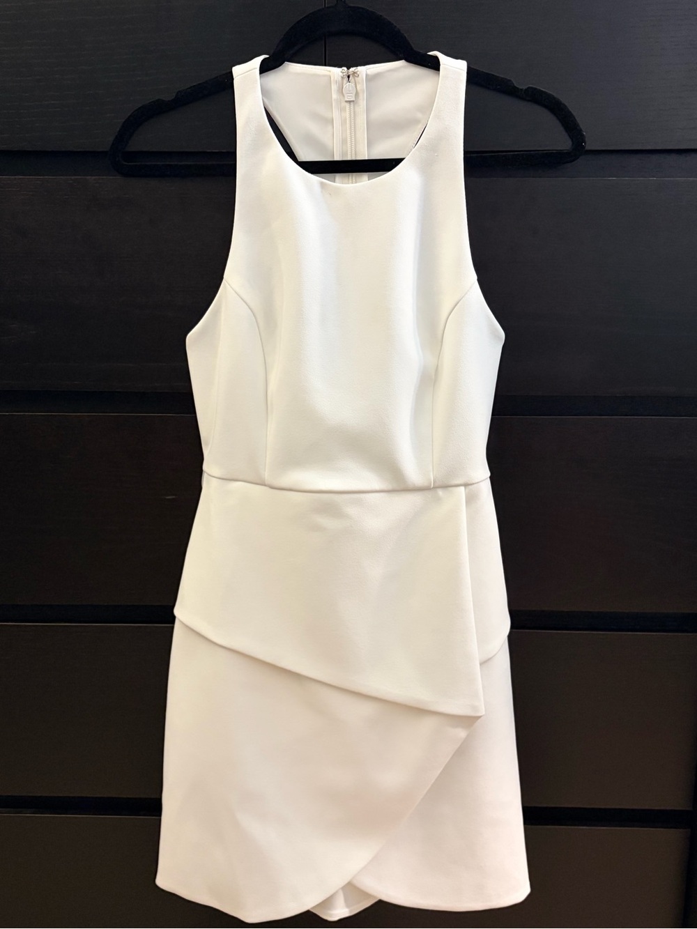 BCBGMaxAzria White Sleeveless Peplum Overlay Mini Dress